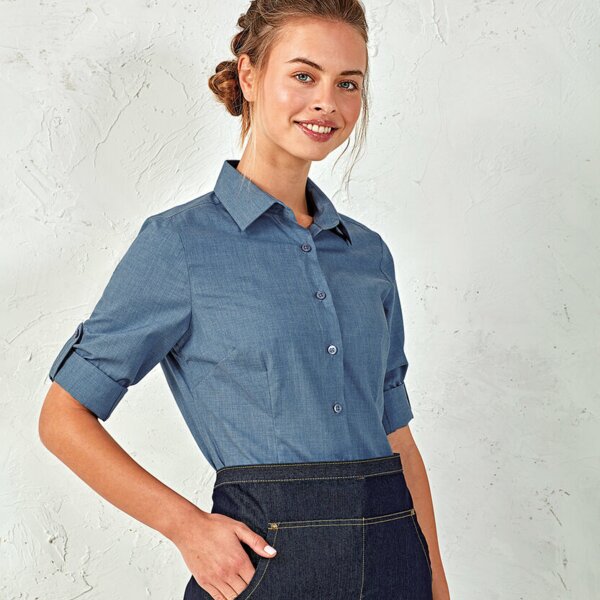 Women's poplin cross-dye roll sleeve shirt Thumbnail