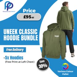 Uneek Classic Hoodie Bundle - Pack of 5 with Front & back Printed    Thumbnail